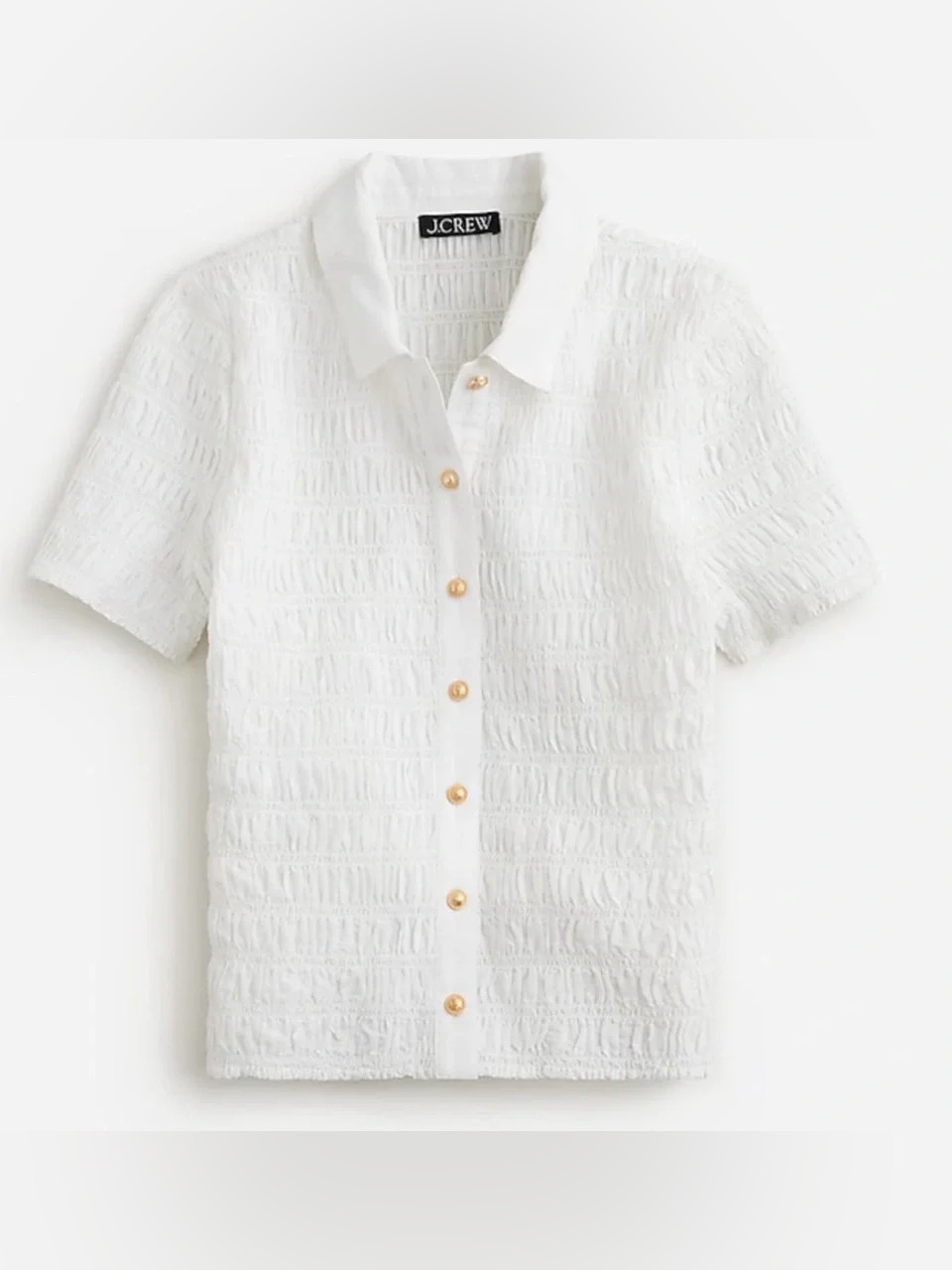 J. Crew - Smocked Button-Up Blouse (White)